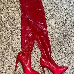 Red Over-the-Knee Stiletto Boots